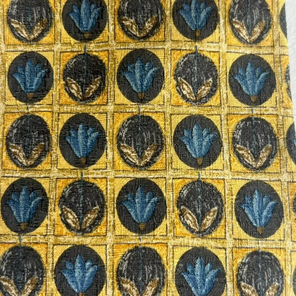 Ermenegildo Zegna Men's 100% Silk Yellow with Floral/ Geometric Pattern Tie